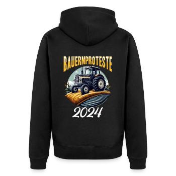 Einheit und Entschlossenheit in der Landwirtschaft - Unisex Premium Bio Zip Hoodie - Schwarz - Hinten - Nico (187cm)