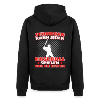 Lustiges Baseball für Pitcher und Catcher - Unisex Premium Bio Zip Hoodie - Schwarz - Hinten - Nico (187cm)