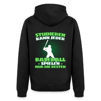 Lustiges Baseball für Pitcher und Catcher - Unisex Premium Bio Zip Hoodie - Schwarz - Hinten - Nico (187cm)