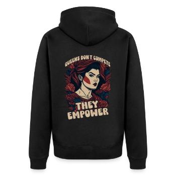 Königinnen treten nicht an, sie ermächtigen - Unisex Premium Bio Zip Hoodie - Schwarz - Hinten - Nico (187cm)