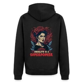 Gleichheit ist eine Superkraft - Unisex Premium Bio Zip Hoodie - Schwarz - Hinten - Nico (187cm)