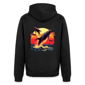 Blauwal - Unisex Premium Bio Zip Hoodie - Schwarz - Hinten - Nico (187cm)