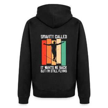 La gravité m’a appelé, elle veut que je revienne, mais je suis toujours... - Veste à capuche bio Premium Unisexe - noir - Dos - Nico (187cm)