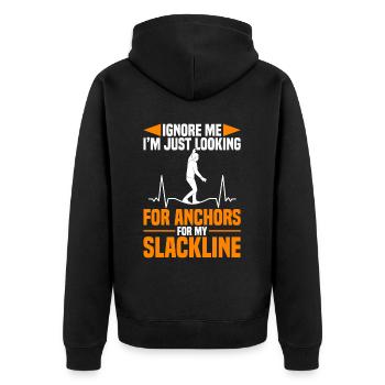 I ́m just looking for anchors for my slackline - Unisex Premium Organic Zip Hoodie - black - Back - Nico (187cm)