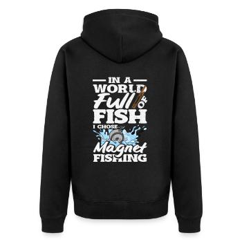 Magnetfischen Detektion Schatzsuche - Unisex Premium Bio Zip Hoodie - Schwarz - Hinten - Nico (187cm)