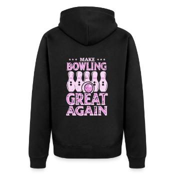 Make Bowling great again - Bowlingkugel Pin - Unisex Premium Bio Zip Hoodie - Schwarz - Hinten - Nico (187cm)