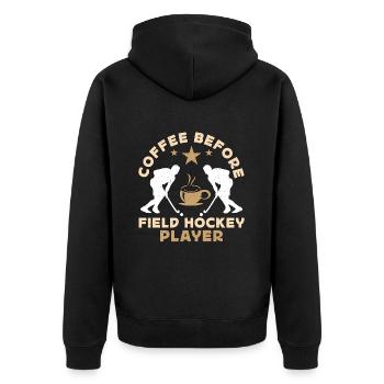 Field Hockey Player Coffee Goalkeeper Coffee Lover - Unisex Premium Bio Zip Hoodie - Schwarz - Hinten - Nico (187cm)
