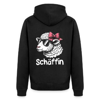 Chef Chefin Schaf Geschenk Schäfin Spruch - Unisex Premium Bio Zip Hoodie - Schwarz - Hinten - Nico (187cm)