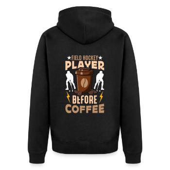 Joueur de hockey sur gazon avant l’amateur de café de hockey sur glace - Veste à capuche bio Premium Unisexe - noir - Dos - Nico (187cm)