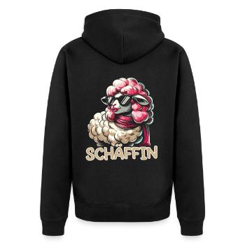 Chef Chefin Schaf Geschenk Schäfin Spruch - Unisex Premium Bio Zip Hoodie - Schwarz - Hinten - Nico (187cm)