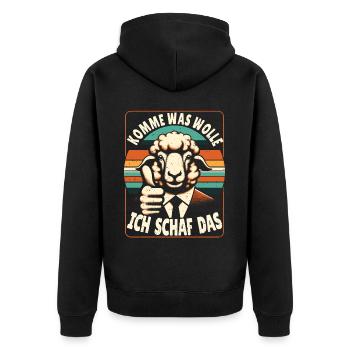 Schaf Motivation Prüfung Glück Spruch Geschenk - Unisex Premium Bio Zip Hoodie - Schwarz - Hinten - Nico (187cm)