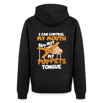 I can control my mouth but not my puppets tongue - Unisex Premium Organic Zip Hoodie - black - Back - Nico (187cm)