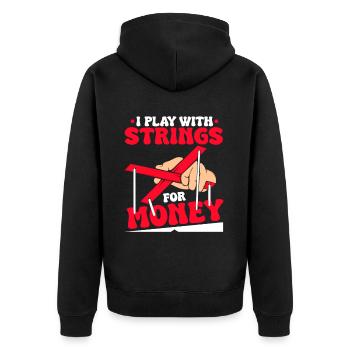 I play with strings for money - Unisex Premium Bio Zip Hoodie - Schwarz - Hinten - Nico (187cm)