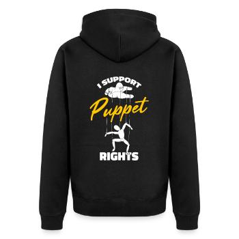 I support puppet rights - Unisex Premium Bio Zip Hoodie - Schwarz - Hinten - Nico (187cm)