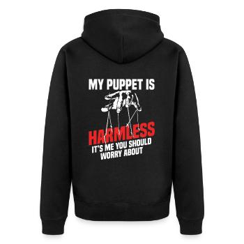 My puppet is harmless it´s me you should worry - Unisex Premium Bio Zip Hoodie - Schwarz - Hinten - Nico (187cm)