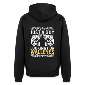 Walleye Fishing Angler - Unisex Premium Bio Zip Hoodie - Schwarz - Hinten - Nico (187cm)