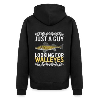 Walleye Fishing Angler - Unisex Premium Bio Zip Hoodie - Schwarz - Hinten - Nico (187cm)