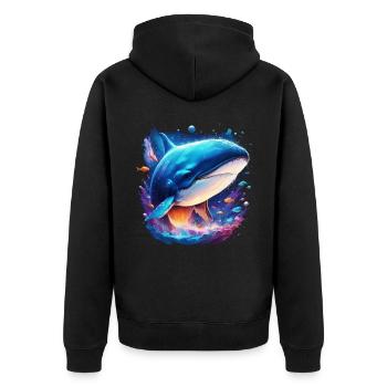 Blauwal - Unisex Premium Bio Zip Hoodie - Schwarz - Hinten - Nico (187cm)