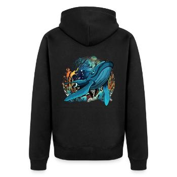 Blauwal - Unisex Premium Bio Zip Hoodie - Schwarz - Hinten - Nico (187cm)