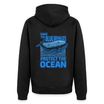 Rettet die Blauwale, schützt den Ozean - Unisex Premium Bio Zip Hoodie - Schwarz - Hinten - Nico (187cm)