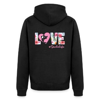 Doula Birth Worker Flower Heart - Unisex Premium Bio Zip Hoodie - Schwarz - Hinten - Nico (187cm)