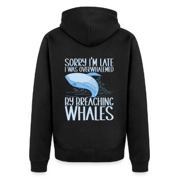 Wale Walfisch - Unisex Premium Bio Zip Hoodie - Schwarz - Hinten - Nico (187cm)