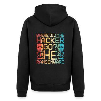 Where Did The Hacker Go? He Ransomware - Unisex Premium Organic Zip Hoodie - black - Back - Nico (187cm)