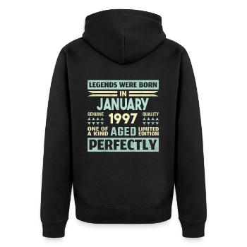 27ème anniversaire Janvier Vintage 1997 Idée cadeau - Veste à capuche bio Premium Unisexe - noir - Dos - Nico (187cm)