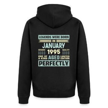 29e anniversaire janvier Vintage 1995 idée cadeau - Veste à capuche bio Premium Unisexe - noir - Dos - Nico (187cm)