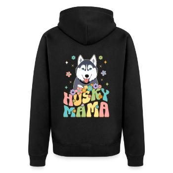 Groovy Siberian Husky Mom Weiblicher Hundeliebhabe - Unisex Premium Bio Zip Hoodie - Schwarz - Hinten - Nico (187cm)