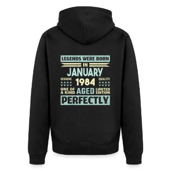 40th Birthday January Vintage 1984 Gift Idea - Unisex Premium Organic Zip Hoodie - black - Back - Nico (187cm)