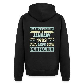 41st Birthday January Vintage 1983 Gift Idea - Unisex Premium Organic Zip Hoodie - black - Back - Nico (187cm)