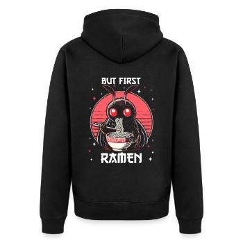 But First Ramen - Unisex Premium Bio Zip Hoodie - Schwarz - Hinten - Nico (187cm)