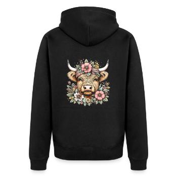 Vache écossaise Highland avec des fleurs - Veste à capuche bio Premium Unisexe - noir - Dos - Nico (187cm)