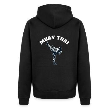 Muay Thai Kick Design - Unisex Premium Organic Zip Hoodie - black - Back - Nico (187cm)