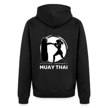 Muay Thai Woman - Unisex Premium Organic Zip Hoodie - black - Back - Nico (187cm)