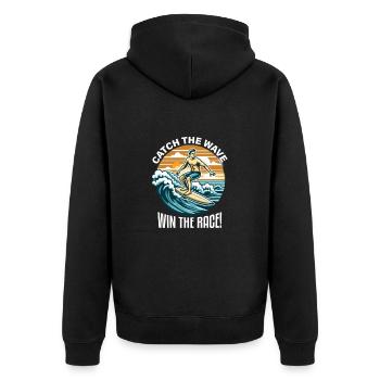 Wellenreiten mit dem Surfboard - Unisex Premium Bio Zip Hoodie - Schwarz - Hinten - Nico (187cm)