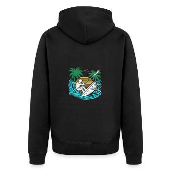Wellenreiten mit Kiteboard - Unisex Premium Bio Zip Hoodie - Schwarz - Hinten - Nico (187cm)