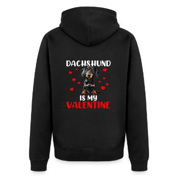 dachshund is my valentine, dog valentines - Unisex Premium Bio Zip Hoodie - Schwarz - Hinten - Nico (187cm)