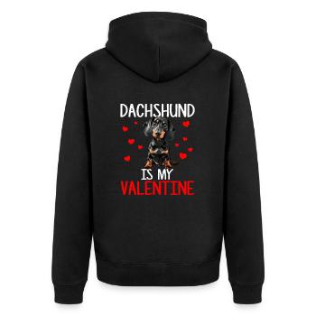 dachshund is my valentine, dog valentines - Unisex Premium Bio Zip Hoodie - Schwarz - Hinten - Nico (187cm)
