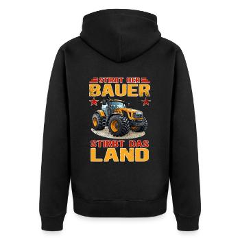 Stirbt Der Bauer - Stirbt Das Land - Bauernprotest - Unisex Premium Bio Zip Hoodie - Schwarz - Hinten - Nico (187cm)