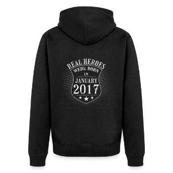 Real Heroes were born in January 2017 Birthday - Unisex Premium Organic Zip Hoodie - black - Back - Nico (187cm)