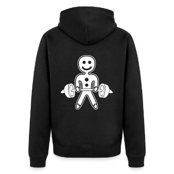 Gym Gingerbread Man Bodybuilding - Unisex Premium Bio Zip Hoodie - Schwarz - Hinten - Nico (187cm)