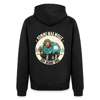 Schaf Motivation Prüfung Glück Spruch Geschenk - Unisex Premium Bio Zip Hoodie - Schwarz - Hinten - Nico (187cm)