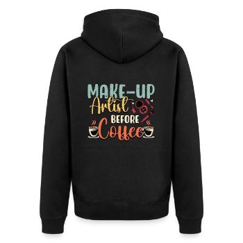 Maquilleuse avant salon de beauté amateur de café - Veste à capuche bio Premium Unisexe - noir - Dos - Nico (187cm)