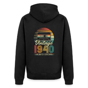Anniversaire des années 1940 né dans les années 1940 rétro Vintage - Veste à capuche bio Premium Unisexe - noir - Dos - Nico (187cm)