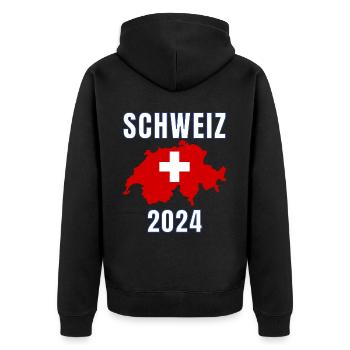 Schweiz 2024 Trikot - Schweizer Fahne Schweiz - Unisex Premium Bio Zip Hoodie - Schwarz - Hinten - Nico (187cm)