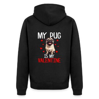 My pug is my valentine, valentines day pug - Unisex Premium Bio Zip Hoodie - Schwarz - Hinten - Nico (187cm)