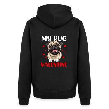 My pug is my valentine, valentines day pug - Unisex Premium Bio Zip Hoodie - Schwarz - Hinten - Nico (187cm)