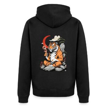 Yokai Tiger Vintage Ukiyo-E Streetwear Kunst - Unisex Premium Bio Zip Hoodie - Schwarz - Hinten - Nico (187cm)